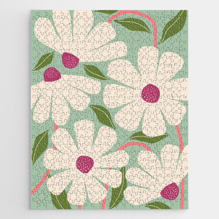 Wild Daisies - pastel green & pink Jigsaw Puzzle Gallery Image 1