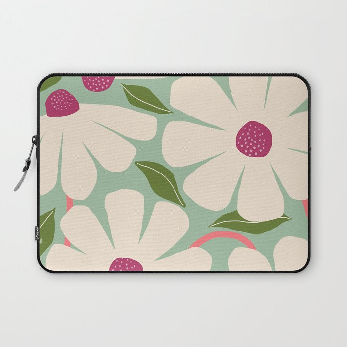 Wild Daisies - pastel green & pink Laptop Sleeve Gallery Image 1