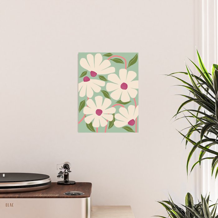 Wild Daisies - pastel green & pink Poster Gallery Image 2