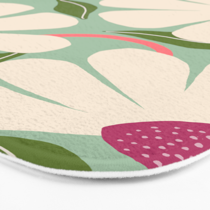 Wild Daisies - pastel green & pink Bath Mat Gallery Image 3