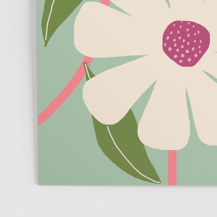 Wild Daisies - pastel green & pink Poster Gallery Image 3