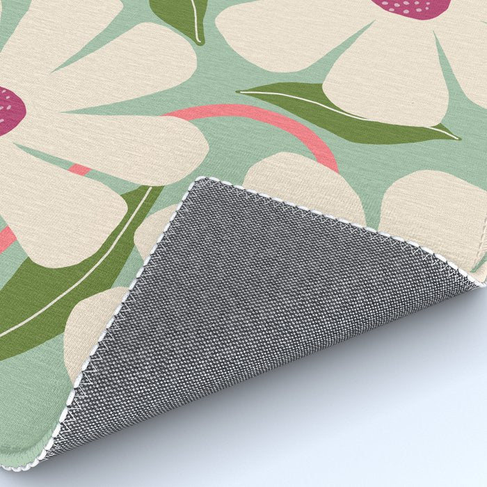 Wild Daisies - pastel green & pink Rug Gallery Image 4