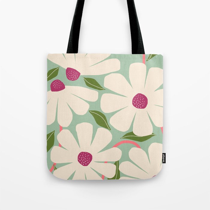 Wild Daisies - pastel green & pink Tote Bag Gallery Image 1
