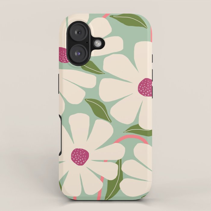 Wild Daisies - pastel green & pink iPhone Case Gallery Image 1