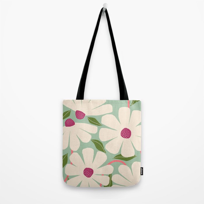 Wild Daisies - pastel green & pink Tote Bag Gallery Image 2