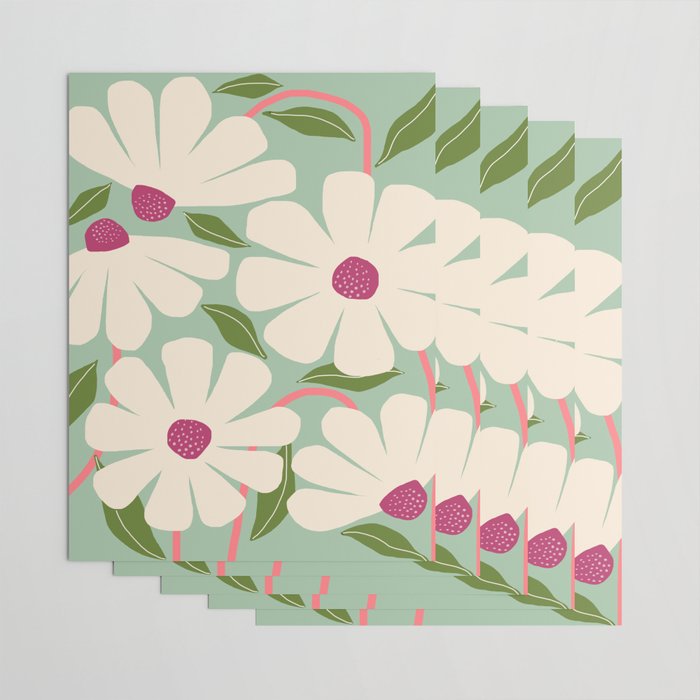 Wild Daisies - pastel green & pink Wrapping Paper Gallery Image 3
