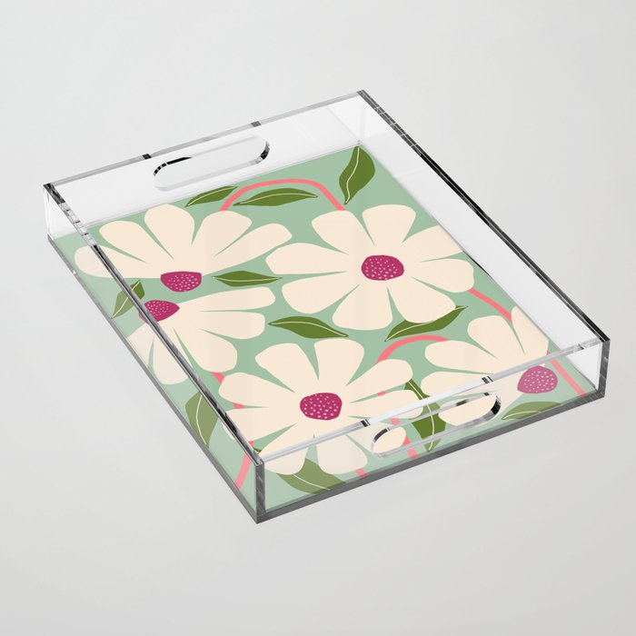 Wild Daisies - pastel green & pink Acrylic Tray Gallery Image 1