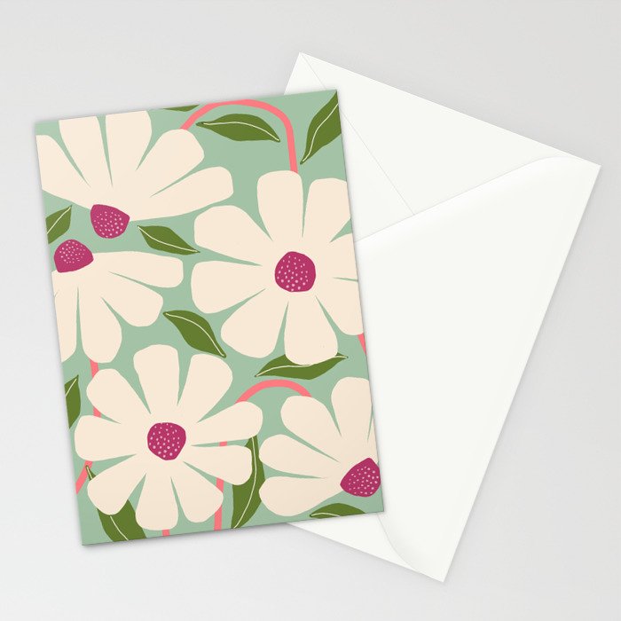 Wild Daisies - pastel green & pink Stationery Card Gallery Image 2