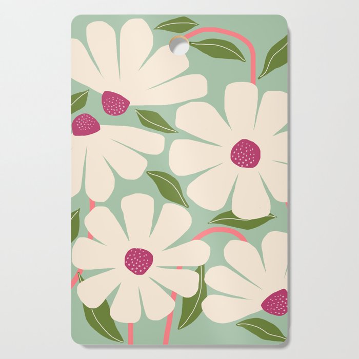 Wild Daisies - pastel green & pink Cutting Board Gallery Image 1