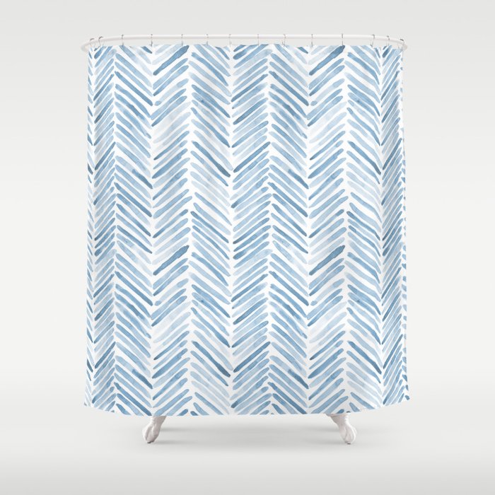 Baby blue watercolor herringbone  Shower Curtain Gallery Image 1