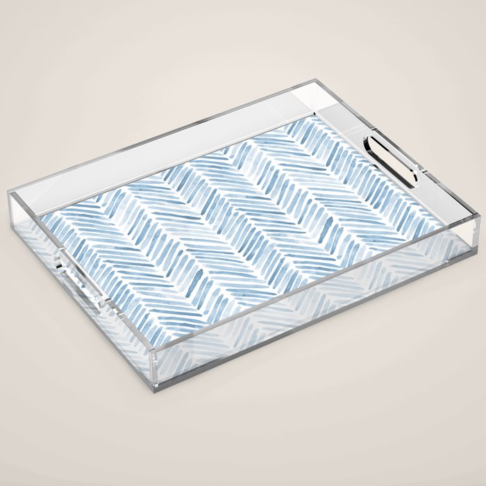 Baby blue watercolor herringbone  Acrylic Tray Gallery Image 1