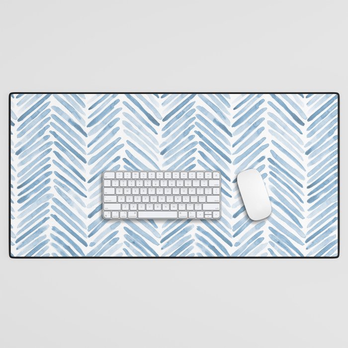 Baby blue watercolor herringbone  Desk Mat Gallery Image 1