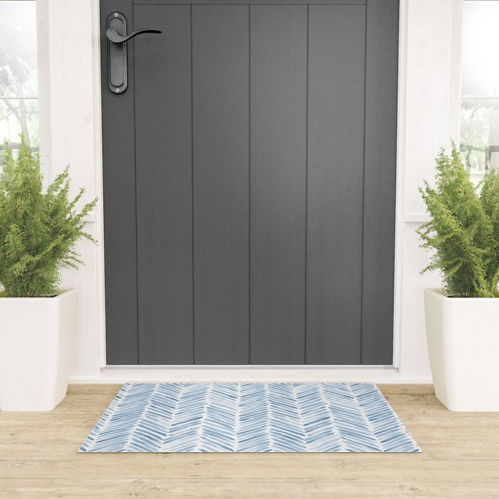 Baby blue watercolor herringbone  Welcome Mat Gallery Image 3