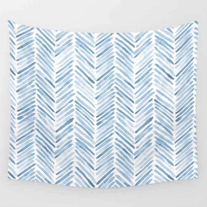 Baby blue watercolor herringbone  Wall Tapestry Gallery Image 4