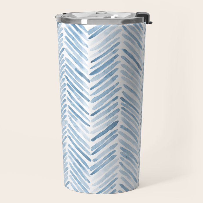 Baby blue watercolor herringbone  Travel Mug Gallery Image 2