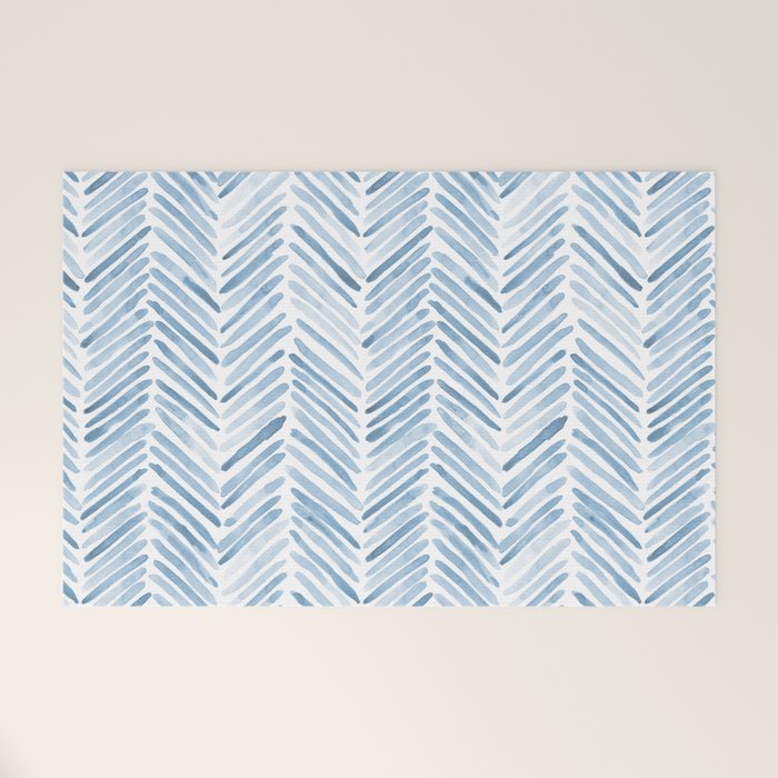 Baby blue watercolor herringbone  Welcome Mat Gallery Image 1