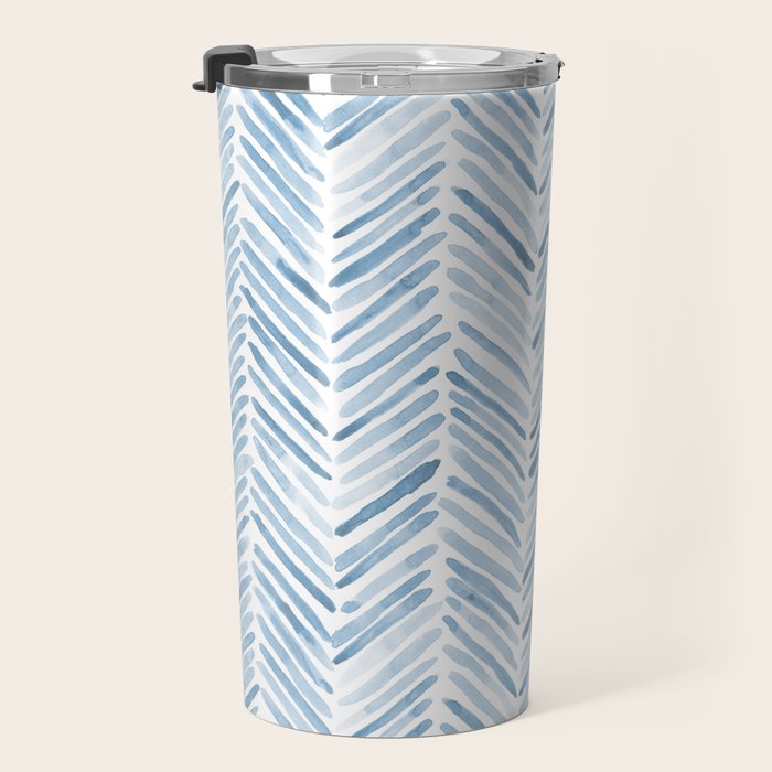 Baby blue watercolor herringbone  Travel Mug Gallery Image 3