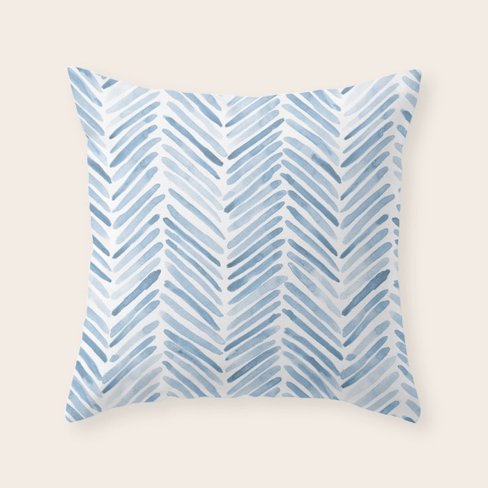 Baby blue watercolor herringbone  Throw Pillow Gallery Image 6