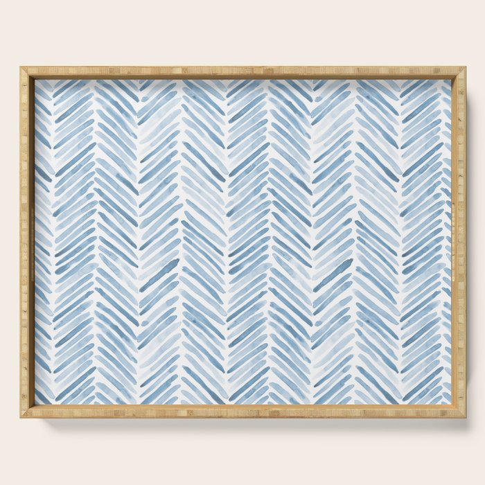 Baby blue watercolor herringbone  Serving Tray Gallery Image 1