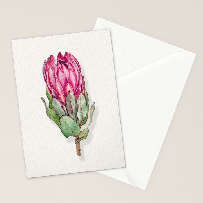 Protea flower painted in watercolor Stationery Card Gallery Image 2