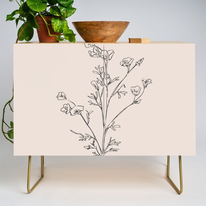 Minimal Line Art Flowers 5 Credenza Gallery Image 1
