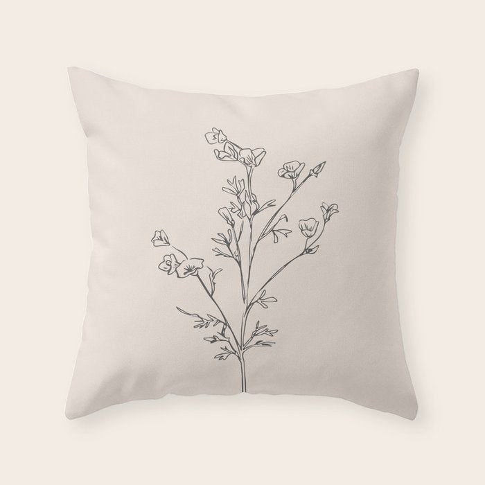 Minimal Line Art Flowers 5 Throw Pillow Gallery Image 6