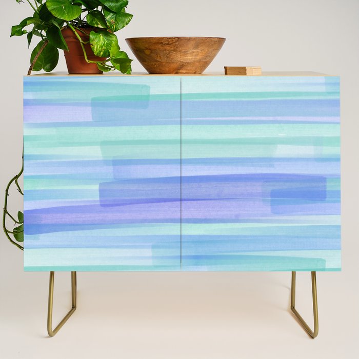 Abstract Watercolor Waves in Cool Blue Credenza Gallery Image 1