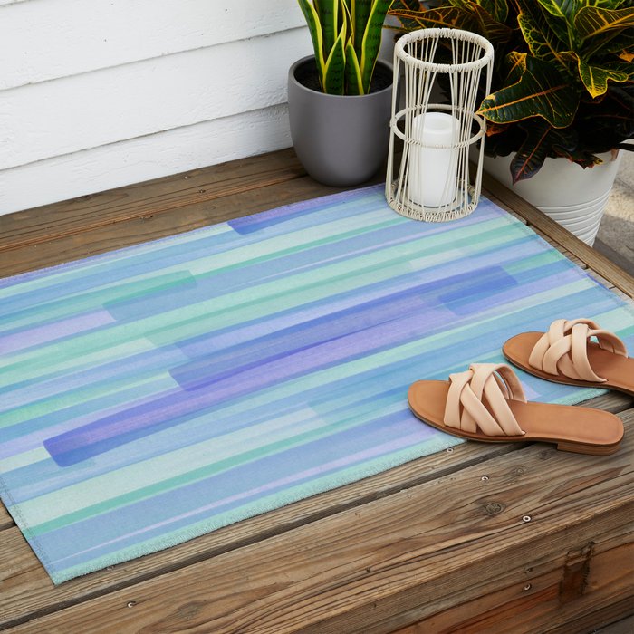 Abstract Watercolor Waves in Cool Blue Outdoor Rug Gallery Image 2
