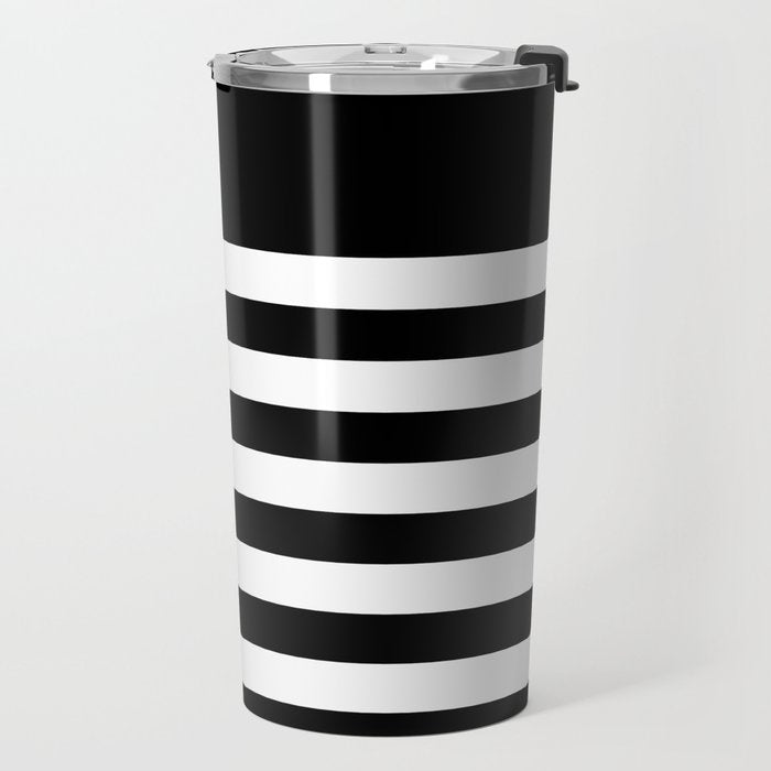 Elegant Black & White Stripes Travel Mug Gallery Image 2