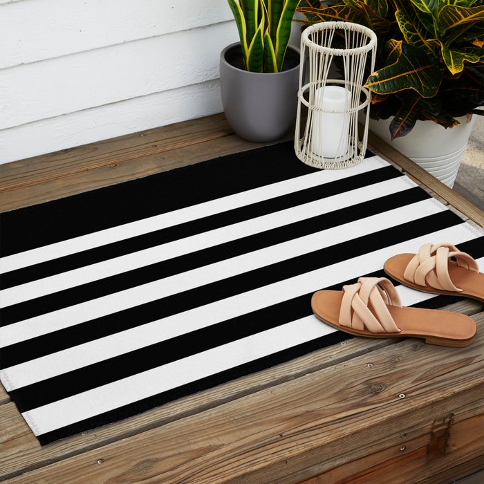 Elegant Black & White Stripes Outdoor Rug Gallery Image 2