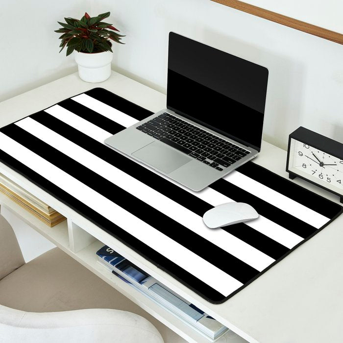 Elegant Black & White Stripes Desk Mat Gallery Image 2