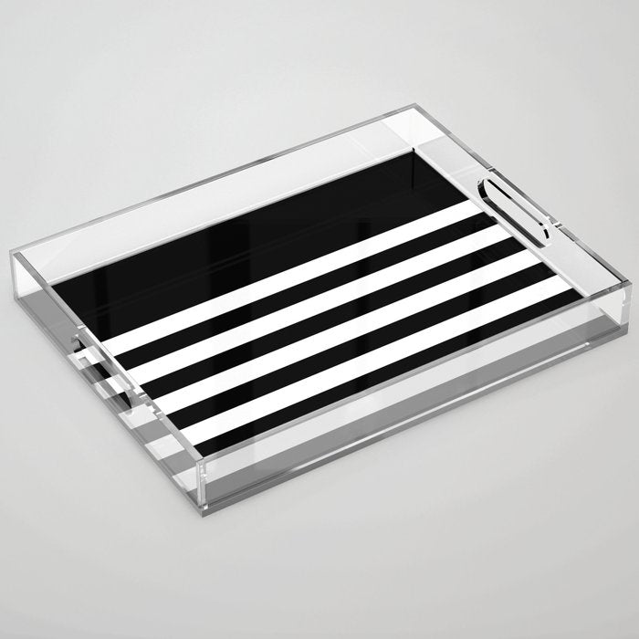Elegant Black & White Stripes Acrylic Tray Gallery Image 1