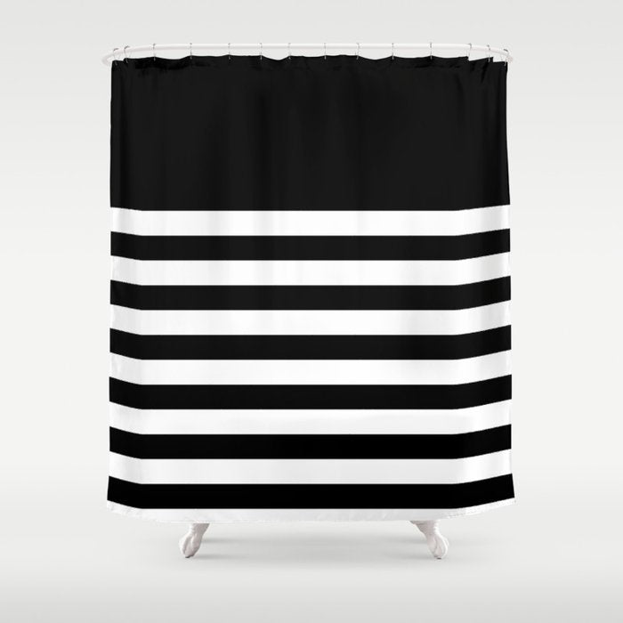 Elegant Black & White Stripes Shower Curtain Gallery Image 1