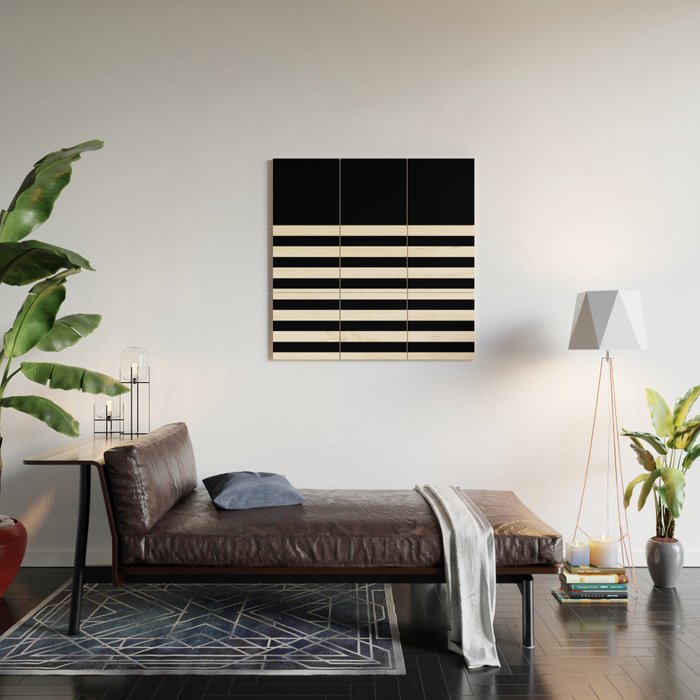 Elegant Black & White Stripes Wood Wall Art Gallery Image 2