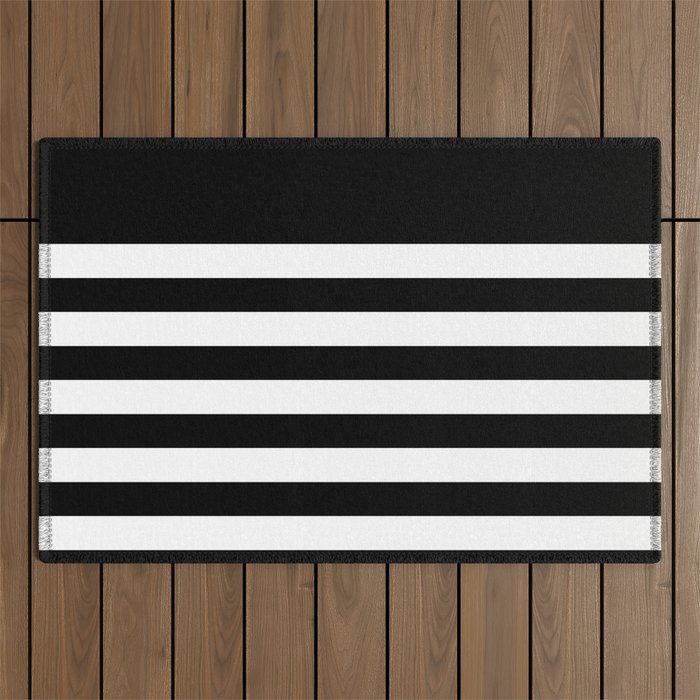Elegant Black & White Stripes Outdoor Rug Gallery Image 1