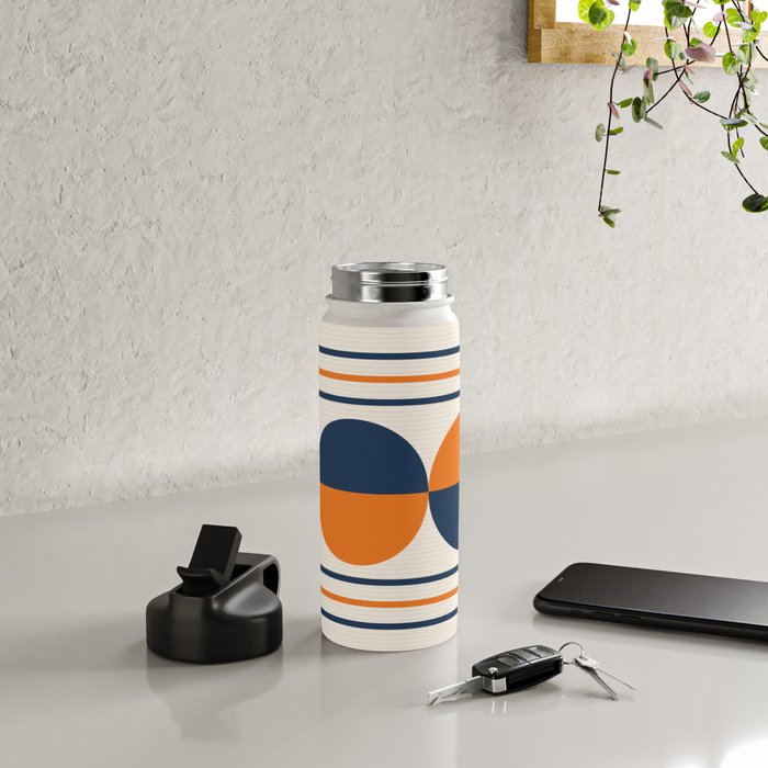 Abstract Shapes 78 in Orange and Navy Blue Water Bottle Gallery Image 4