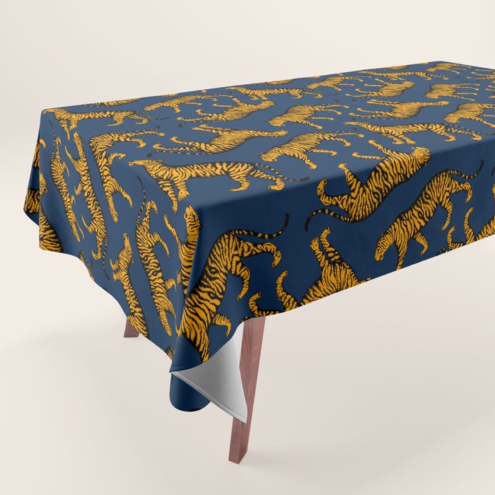 Tigers (Navy Blue and Marigold) Tablecloth Gallery Image 1