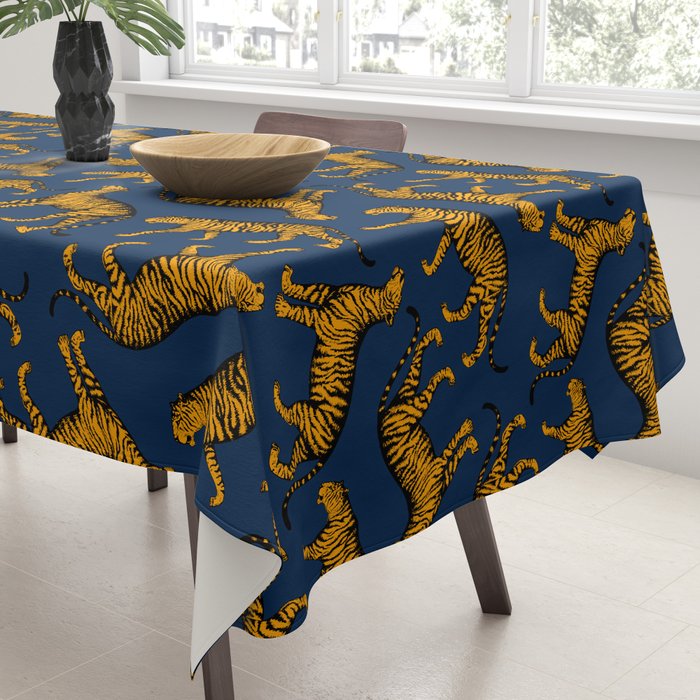Tigers (Navy Blue and Marigold) Tablecloth Gallery Image 3