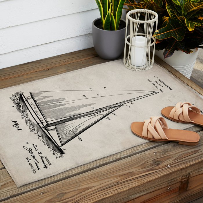 Sailboat Patent - Yacht Art - Antique Outdoor Rug Gallery Image 2