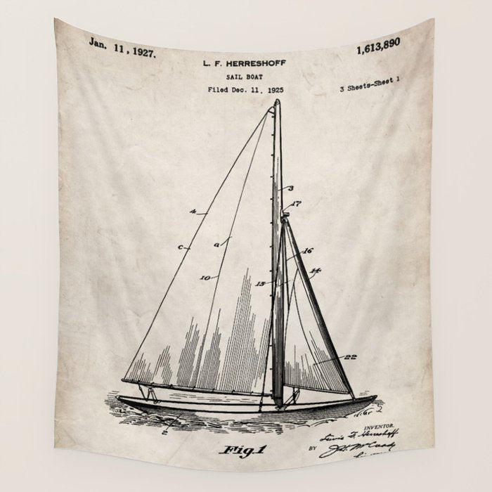 Sailboat Patent - Yacht Art - Antique Wall Tapestry Gallery Image 4