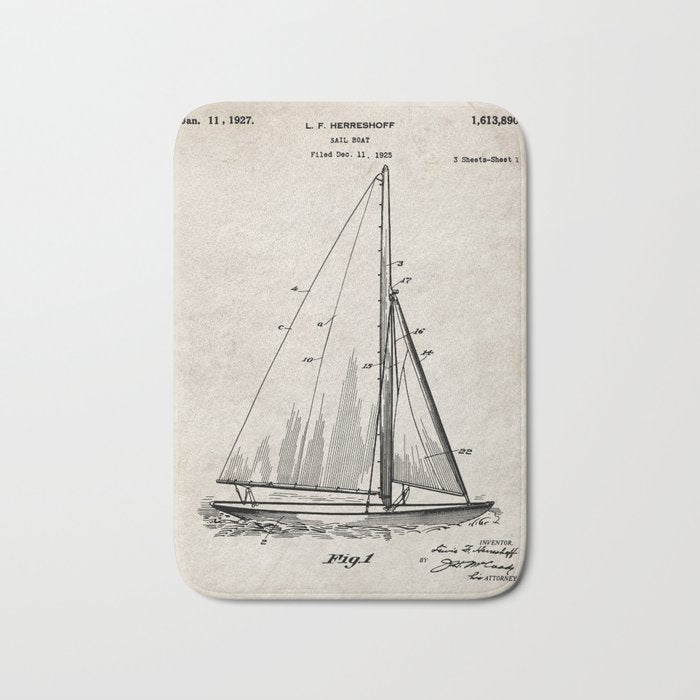 Sailboat Patent - Yacht Art - Antique Bath Mat Gallery Image 1
