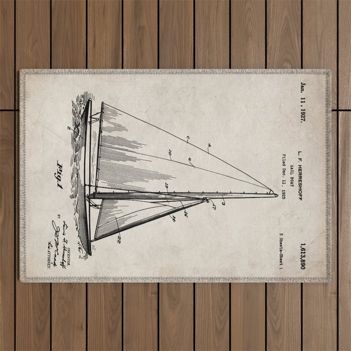 Sailboat Patent - Yacht Art - Antique Outdoor Rug Gallery Image 1