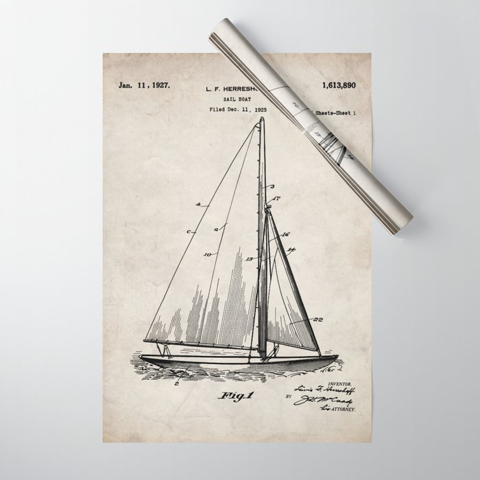 Sailboat Patent - Yacht Art - Antique Wrapping Paper Gallery Image 1