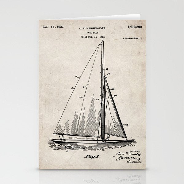 Sailboat Patent - Yacht Art - Antique Stationery Card Gallery Image 1