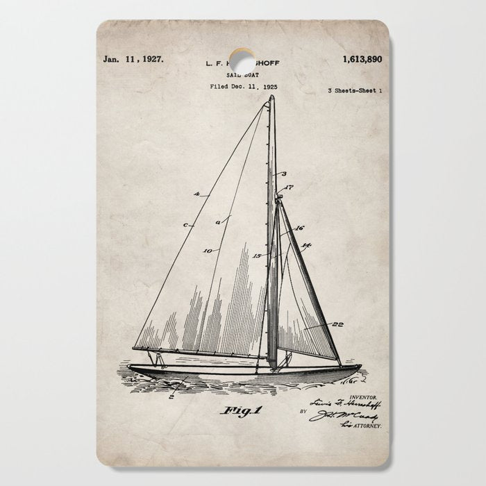 Sailboat Patent - Yacht Art - Antique Cutting Board Gallery Image 1