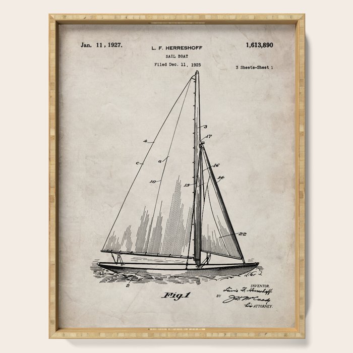 Sailboat Patent - Yacht Art - Antique Serving Tray Gallery Image 1