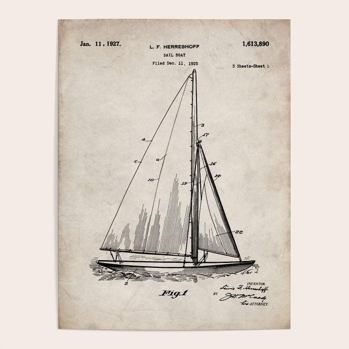 Sailboat Patent - Yacht Art - Antique Poster Gallery Image 1