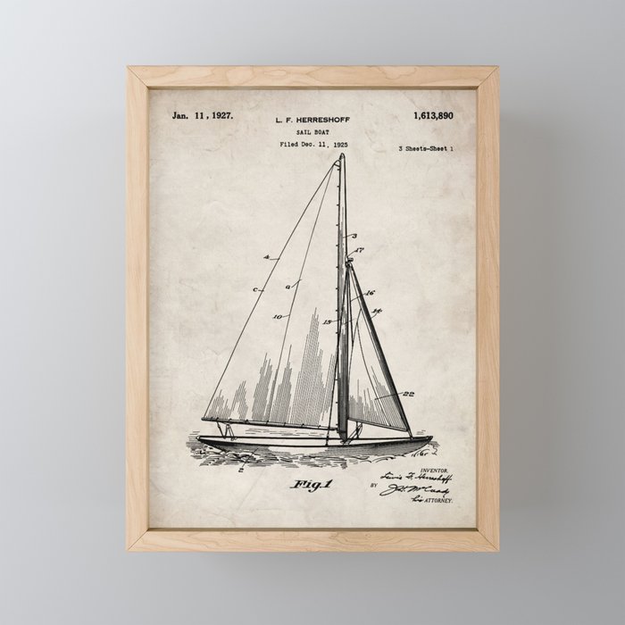 Sailboat Patent - Yacht Art - Antique Mini Art Print Gallery Image 1