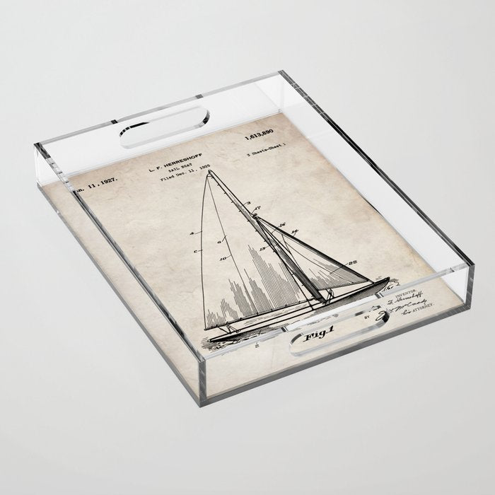 Sailboat Patent - Yacht Art - Antique Acrylic Tray Gallery Image 1