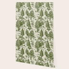 Bigfoot / Sasquatch Toile de Jouy in Forest Green Wallpaper Gallery Image 2